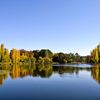 Hàng cây soi bóng bên hồ Narang ở thủ đô Canberra vào mùa thu.
