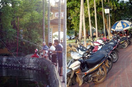 Quái vật đâu không thấy, chỉ thấy những thợ câu và xe cộ để san sát đường vào chùa Trấn Quốc
